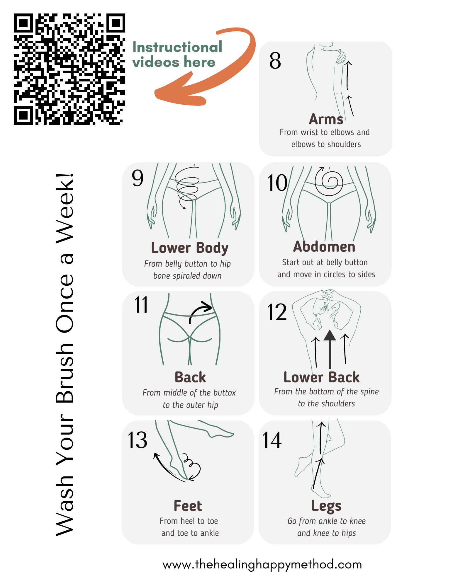 Laminated Full - Body Dry Brush Instruction Chart - The Healing Happy Method