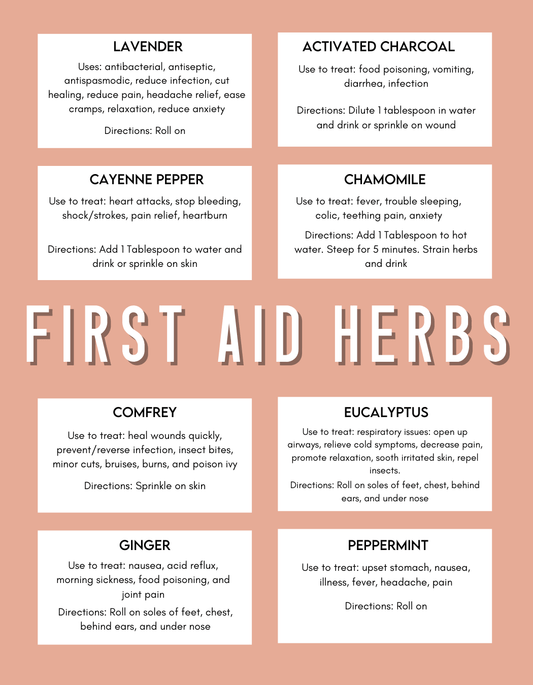 Laminated Herbal First Aid Kit Instruction Card - The Healing Happy Method